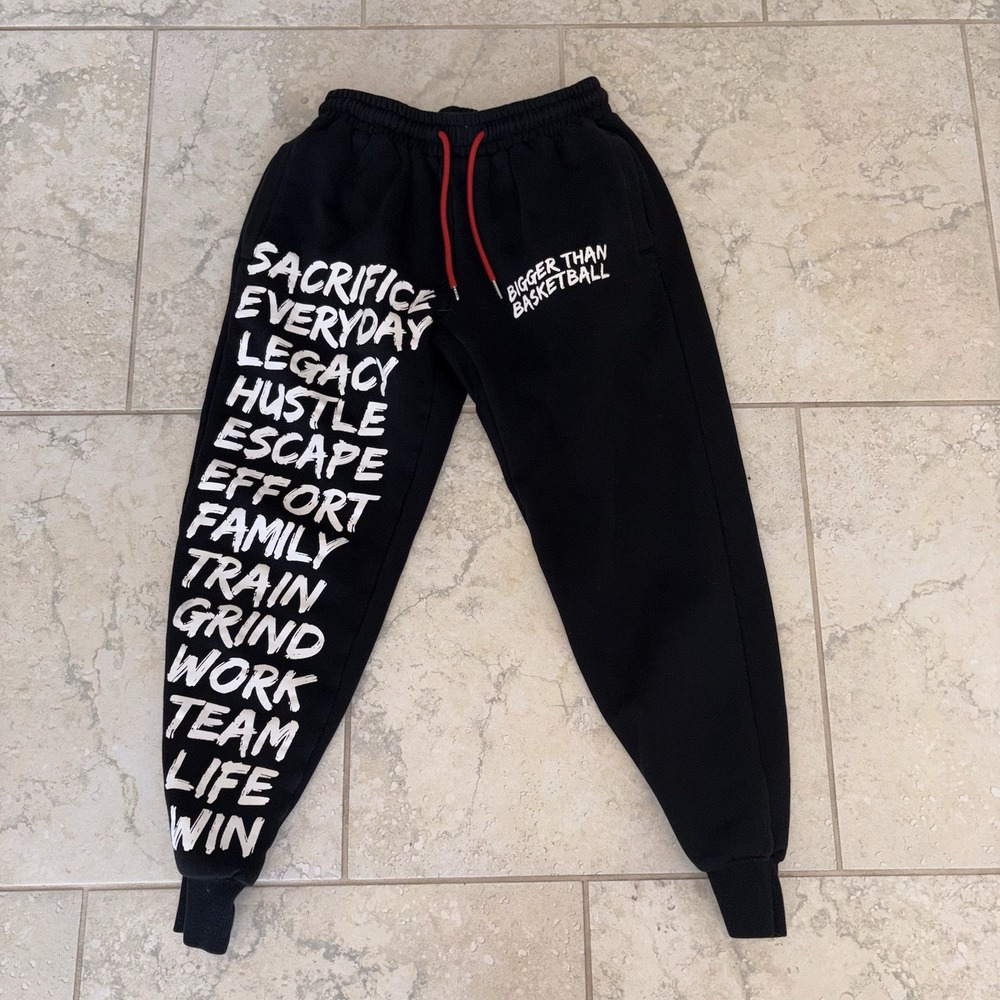 Bigger Than Basketball Jogger Sweatpants Men's Small Black White Text Fleece